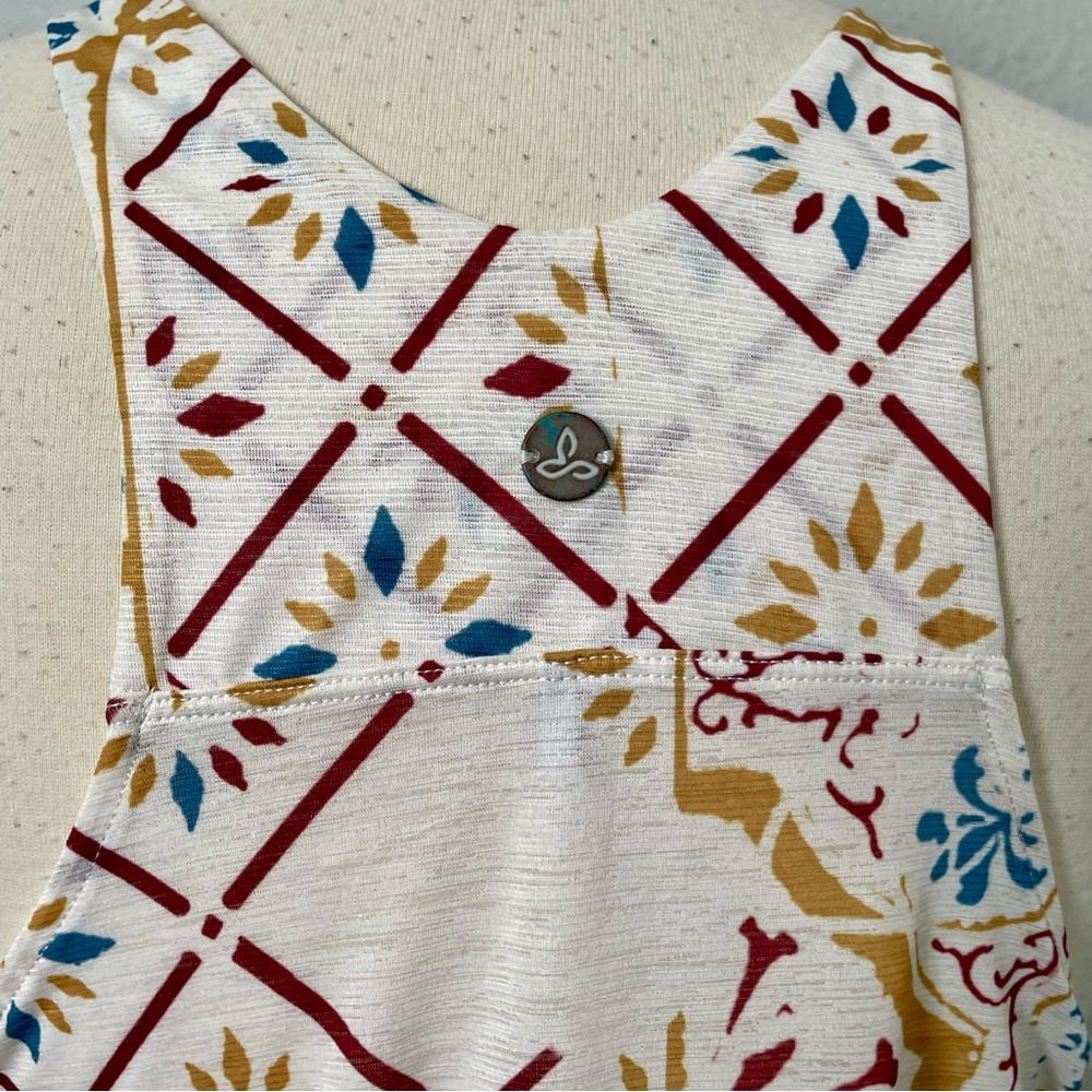 Prana Amata Cream Racerback Tank Top Shirt Mustard & Blue Tile Print Medium - Picture 5 of 10